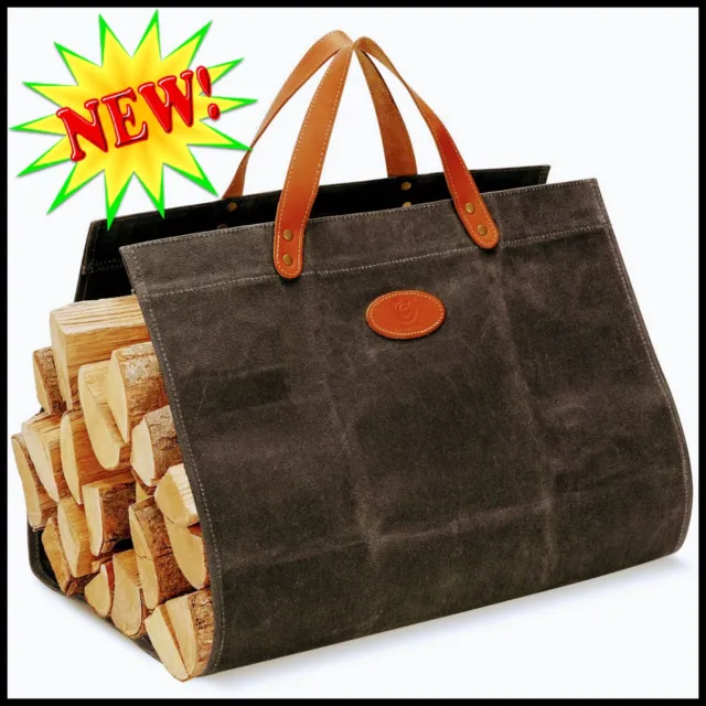 NEW Good Gain Firewood Carrier Waxed Canvas with Leather Handles 38x17.7 Inch