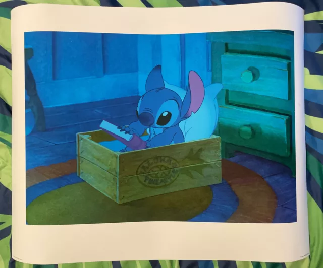 Disney Stitch Reading in Bed Art Print 16 x 20 Pineapple Box Lilo And Stitch