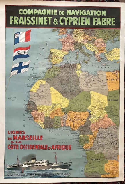 Affiche Ancienne Compagnie Fraissinet Cyprien Fabre Ligne d’afrique