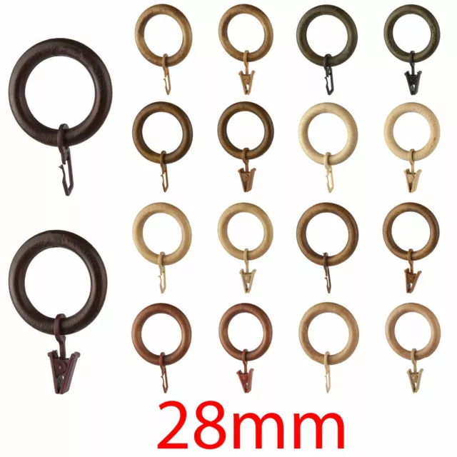Solid Wooden Curtain Rings - 6 Colours, 38mm X 12 - Real Wood Curtain Pole  Rings