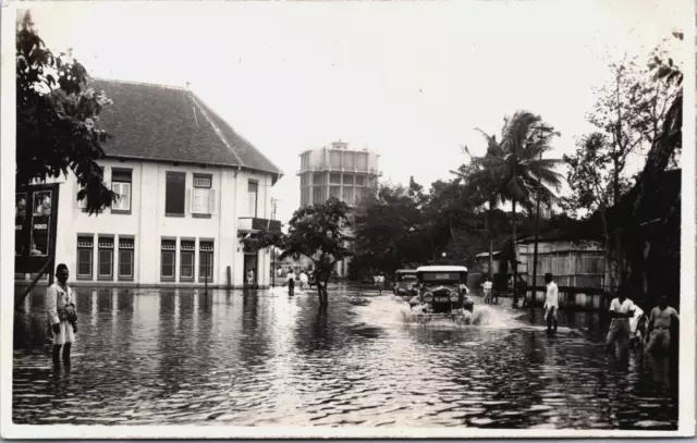 Indonesia Palembang Sumatra Flood Street Scene Water Tower Vintage RPPC C130