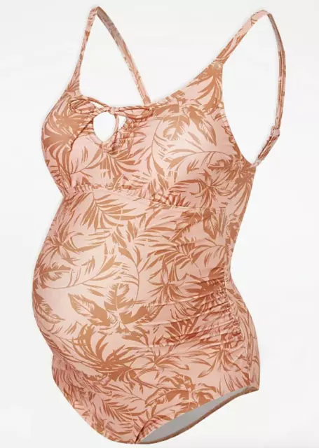 Maternity Rust Palm Leaf Print Tie-up Swimsuit, Size 16