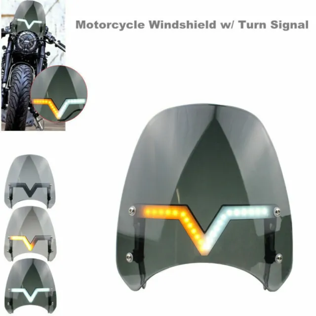 Motorcycle Windscreen with Light Windshield Deflector Flyscreen Protector Kit