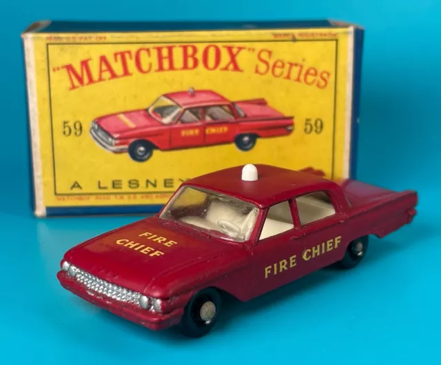 Fire Chief's Car Ford Fairlane Matchbox #59 Original Box type D BPW Black Wheels