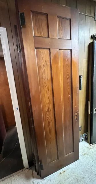 Large Antique Salvaged Interior Pine Wood Door 5 Panel 91 3/4 X 28”
