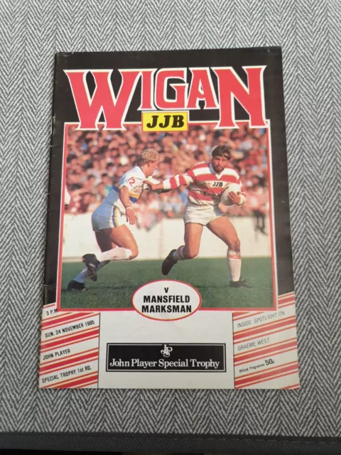 Rugby League Programme Wigan V Mansfield 24 November 1985