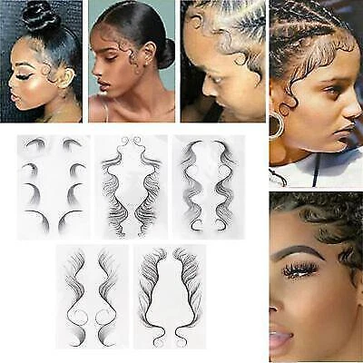 5 hojas de pegatinas para tatuajes de cabello de bebé | bordes tatuaje temporal para cabello