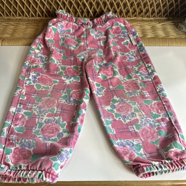 Vtg Toddler 2T Health-tex Pants Pink Purple Green Floral Made In USA! Joggers