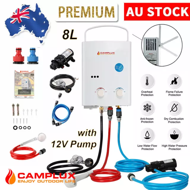 CAMPLUX 8L Portable Water Heater Gas Water System Instant Hot Outdoor Shower RV