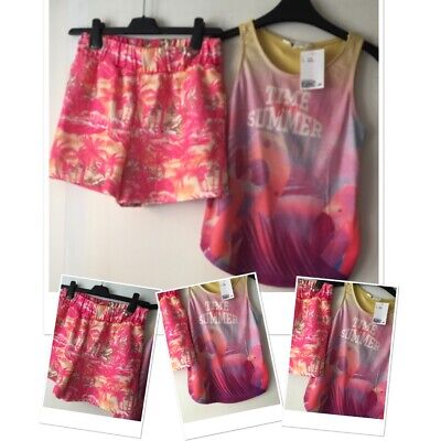 River island girls fashion jogger shorts & new tags H&M flamingo top 11-12 years