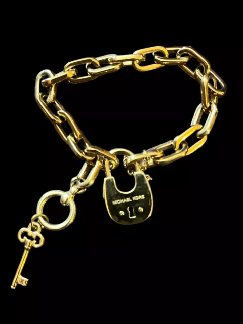 Michael Kors MKJ4627710 women's yellow gold steel chain-link padlock bracelet