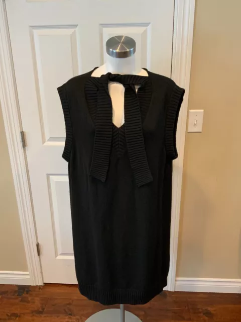 MM6 Maison Margiela Black Wool V-Neck Sleeveless Sweater Dress, Size XL NWT!