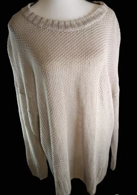 J.Crew Sweater Open Knit Crewneck Beach 100% Linen Oatmeal Beige Long Sleeve M