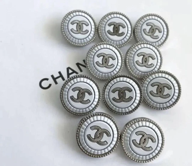 Chanel Buttons White Silver 10 piece set CC Logo 20mm Vintage