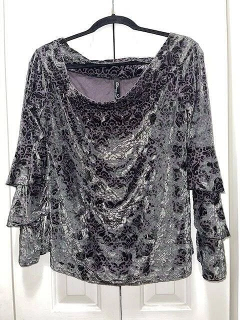 Women's ELANA KATTAN Black Velvet-Type Top-Size Large-New With Tags