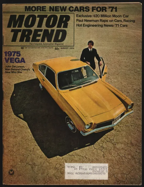 August 1970 Motor Trend Magazine John Delorean, Vega, Paul Newman Interview