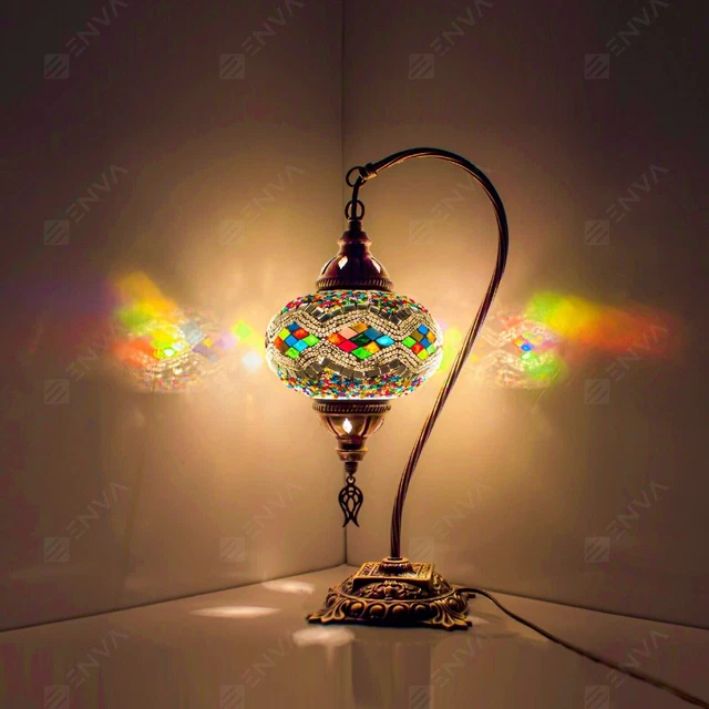 Lampada tavolo a collo di cigno a mosaico Tiffany fatta a mano turca marocchina