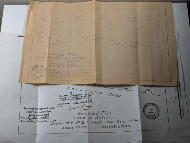 1965 COMPILED PLAN Land Billerica Mass Survey Map Kings Pines M&T ...