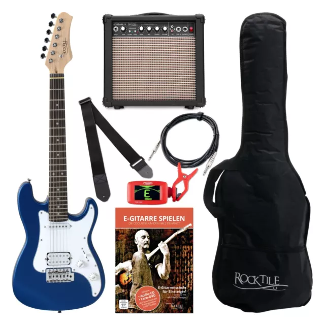 Kinder E-Gitarre Komplett Set Verstärker Amplifier Kabel Gigbag Tasche Gurt Blau