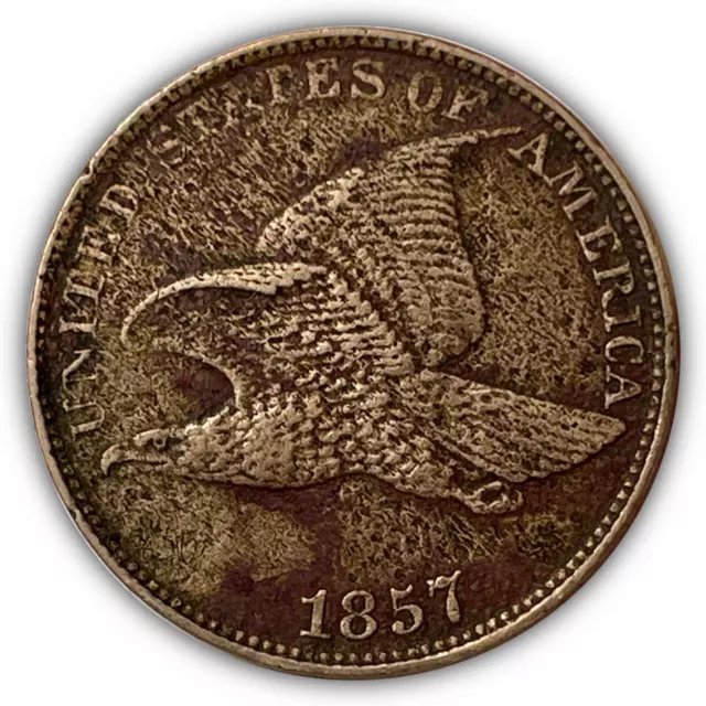 1857 Flying Eagle Cent Choice Almost Uncirculated AU+ Coin, Corrosion #6037