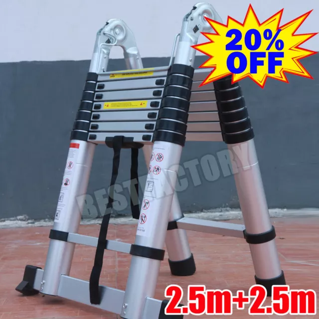 2.6m-5m portatile Heavy Duty Multiuso Alluminio Scala Telescopica Allungabile