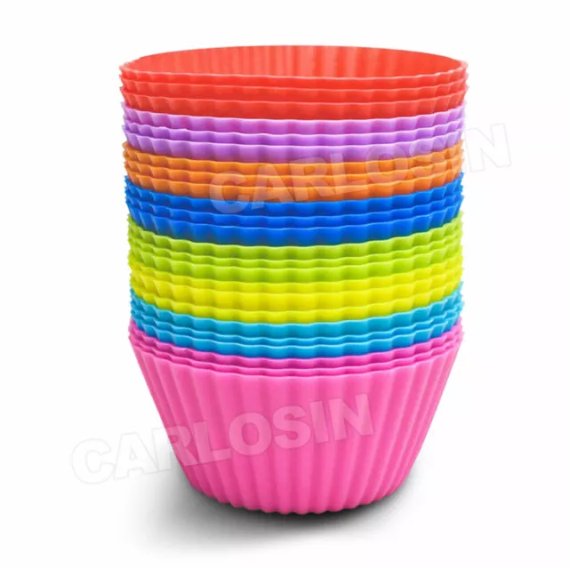 40PCS Round Cup Cake Silicone Baking Mould Cupcake Case DIY Bake Mold Muffin AU 3