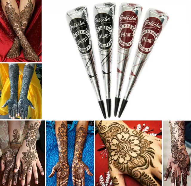 4x Golecha Arabic Magic Henna Kegel  2x schwarz 2x maroon für Mehndi Tattoo-100g