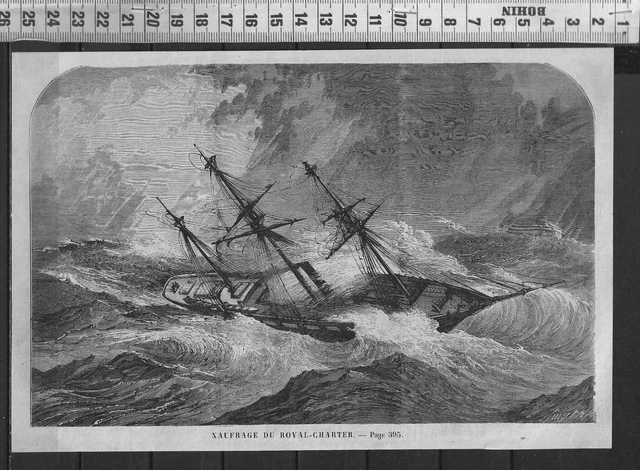 G363 / Engraving 1868 / Shipwreck Du Royal Charter