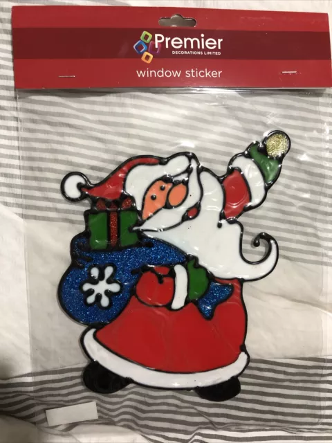 Christmas Character Santa Snowman Glitter Window Sticker Gel Cling Decoration