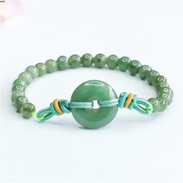Real Grade A 100% Natural Jade Jadeite Women Lucky Peace Beads Bracelet