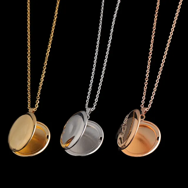 Stainless Steel Photo Locket Necklace 3 Colors Open Round Pendant NecklacesB-wf