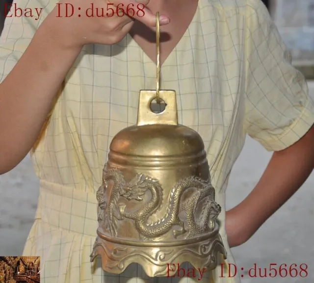 China Buddhism temple Brass Bronze animal Dragon statue Bell Chung chimes clock