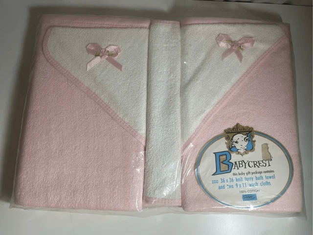 Vintage BABYCREST Towel/Washcloth Set-MCM Pink/White NEW Terrycloth Newborn