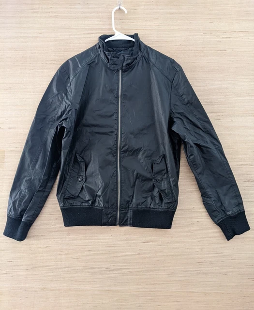 Gap Bomber Jacket Men's Medium Black Long Sleeve Faux Leather Cotton Military