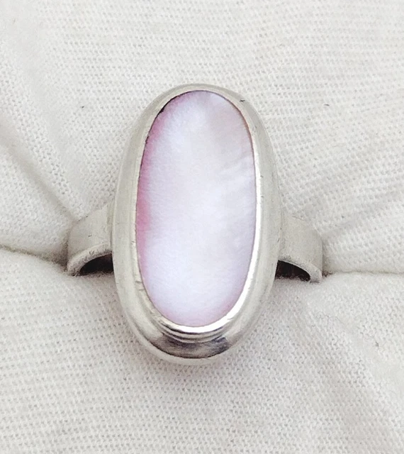 AVON 925 GSJ Sterling Silver Size 8 Pink MoP Ring