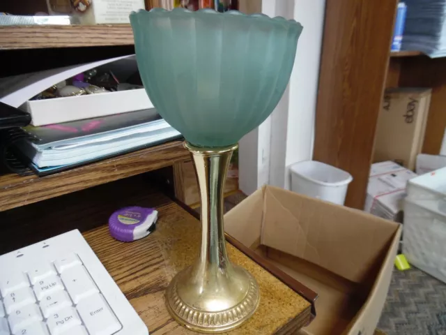 Vintage  Avon Regence Teal glass with gold stem candle holder- candy dish RARE