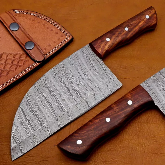 Handmade Damascus Steel Chef Cleaver Kitchen Knife Full Tang Walnut Wood Handle