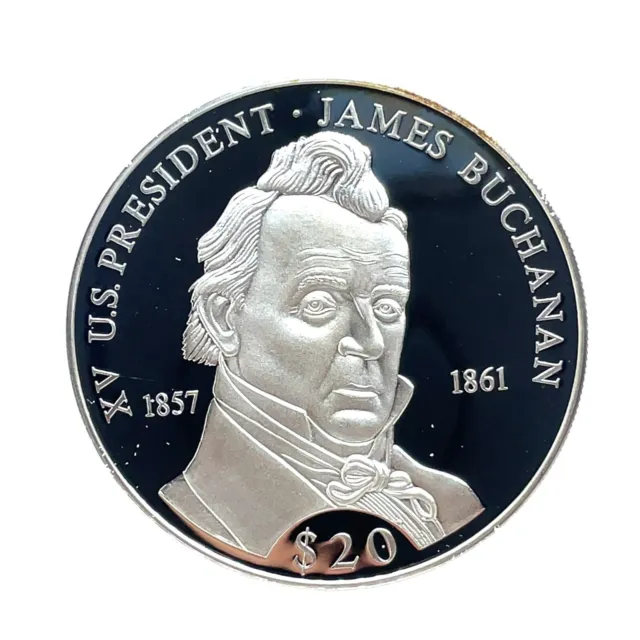 2000 LIBERIA XV US President James Buchanan  20gr .999 Silver Proof $20 Coin