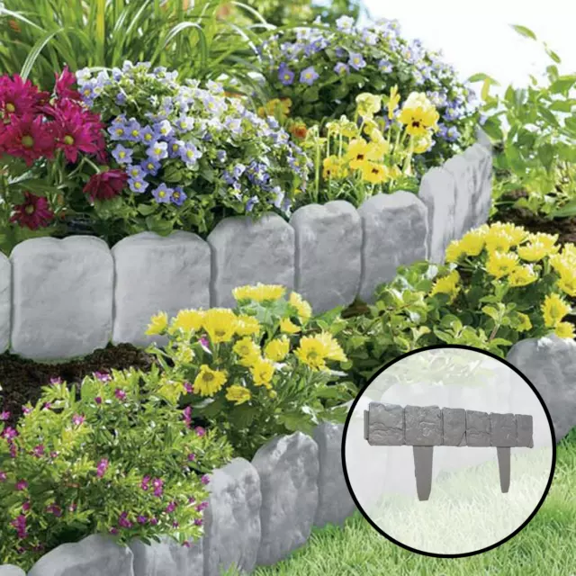 Garden Border Edging Plastic Grey Stone Slab Effect Flower Bed Grass Lawn Liner 3