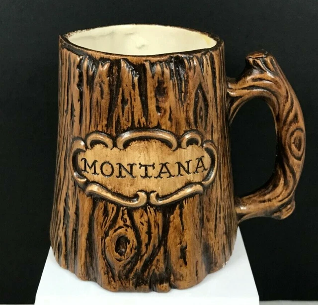 Vintage Montana Tree Bark Texture Souvenir Porcelain Coffee Mug