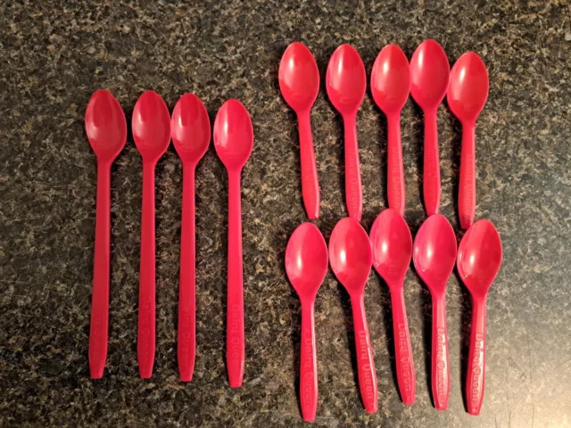 Lot Of 14 Vintage Red Dairy Queen Spoons Large And Small Red Plastic Ice Cream