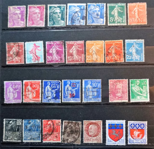 Lot de 28 timbres oblitérés divers FRANCE