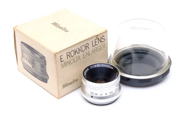 Ampliador de lentes Minolta E Rokkor 50 mm f4,5, en caja, guardián, casi como nuevo