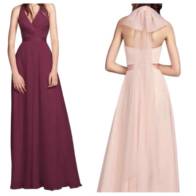 VERA WANG White Chiffon Halter Neck Bow Back Detail Gown. Size 16