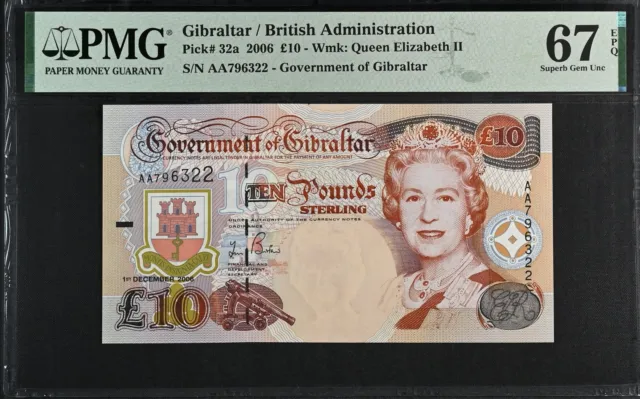 Gibraltar 10 Pounds 2006 P 32 a Superb Gem UNC PMG 67 EPQ