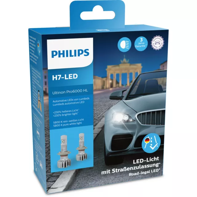 2 x PHILIPS H7 LED Autolampe Ultinon Pro6000 11972 12V Scheinwerfer Zulassung