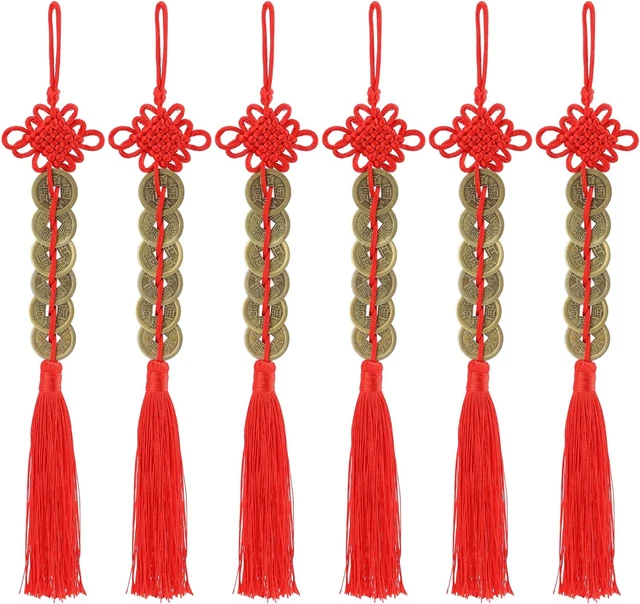 ISKYBOB Set of 6 I-Ching Feng Shui Coins with Red Chinese Knot String Vintage