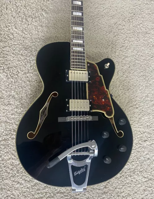 D'Angelico Excel EX-175 Electric Guitar with Bigsby in Black Model DAE175SBKCB