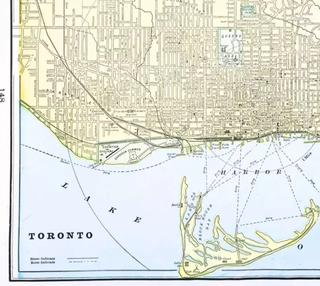 1898 TORONTO CANADA Map ORIGINAL Downtown City Lake Ontario Harbor Queens Park