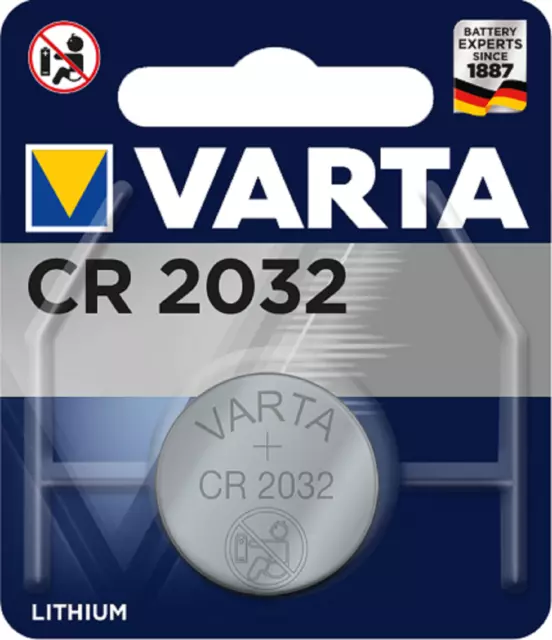 2 x Varta CR 2032 6032 3V Lithium Batterie Knopfzelle 220mAh im 1er Blister